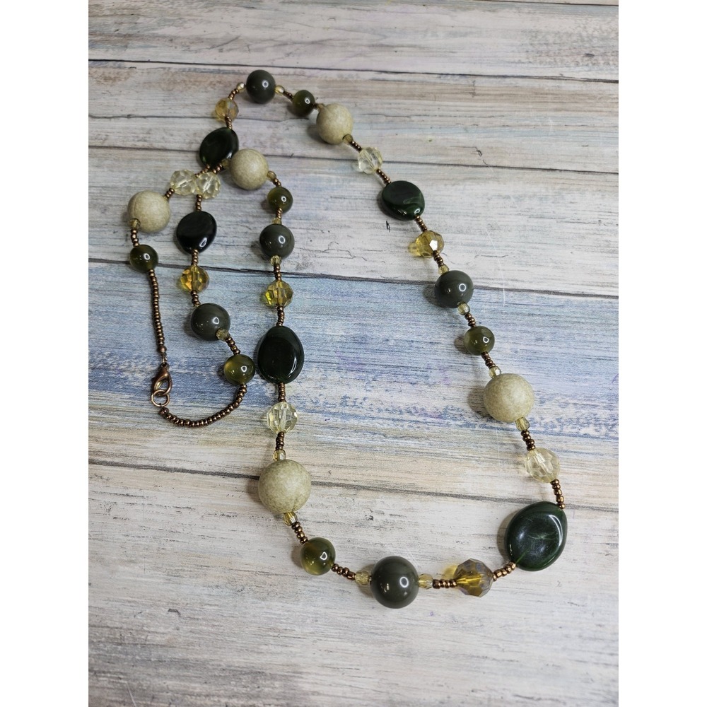 Green Fashion Beaded Necklace 36" long Costume
